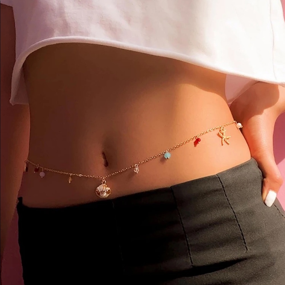 Mermaid Peaking Pearl Beachy Sexy Belly Chain - Picture 9 of 9